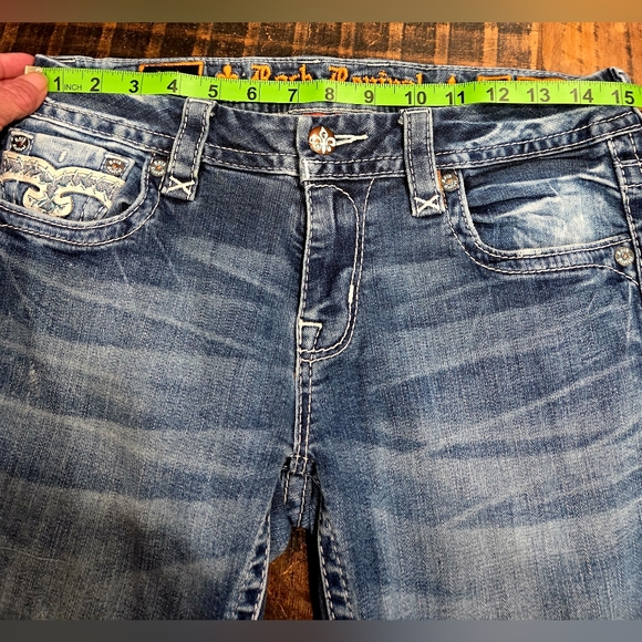 Rock Revival Distressed Blue Flare Jeans - Picture 10 of 13